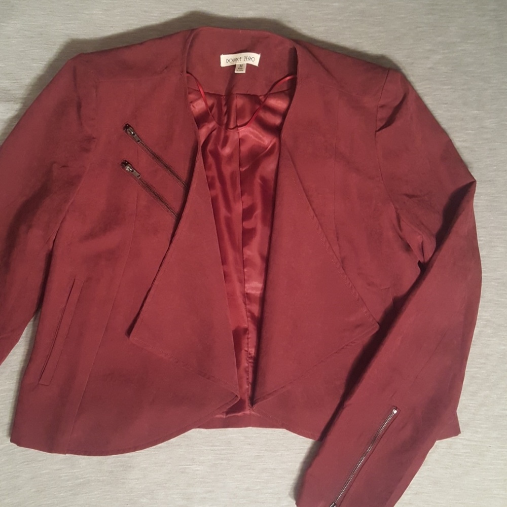 Maroon / Burgundy Faux Suede Moto Jacket